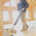 log cabin, interior, floor finishing, buffing